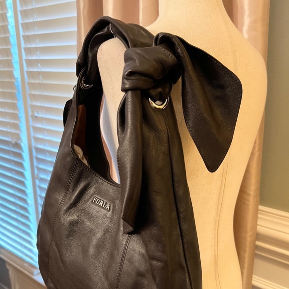 NWT Furla Zama Coffee Brown Leather Knotted Bow Hobo Style Shoulder Bag - Picture 4 of 8